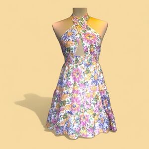 Hello Molly Pink and Purple Halter Mini Dress sz S